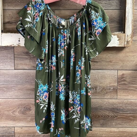 Terra & Sky Womens Floral Blouse Size 2X 20W / 22W Green w/ Multicolor Flowers - Picture 3 of 6